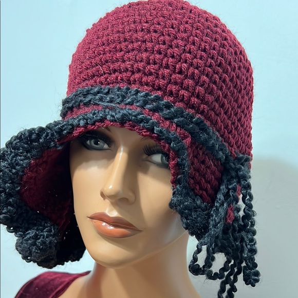 Stylish Burgundy and Gray Crochet Hat main image 9